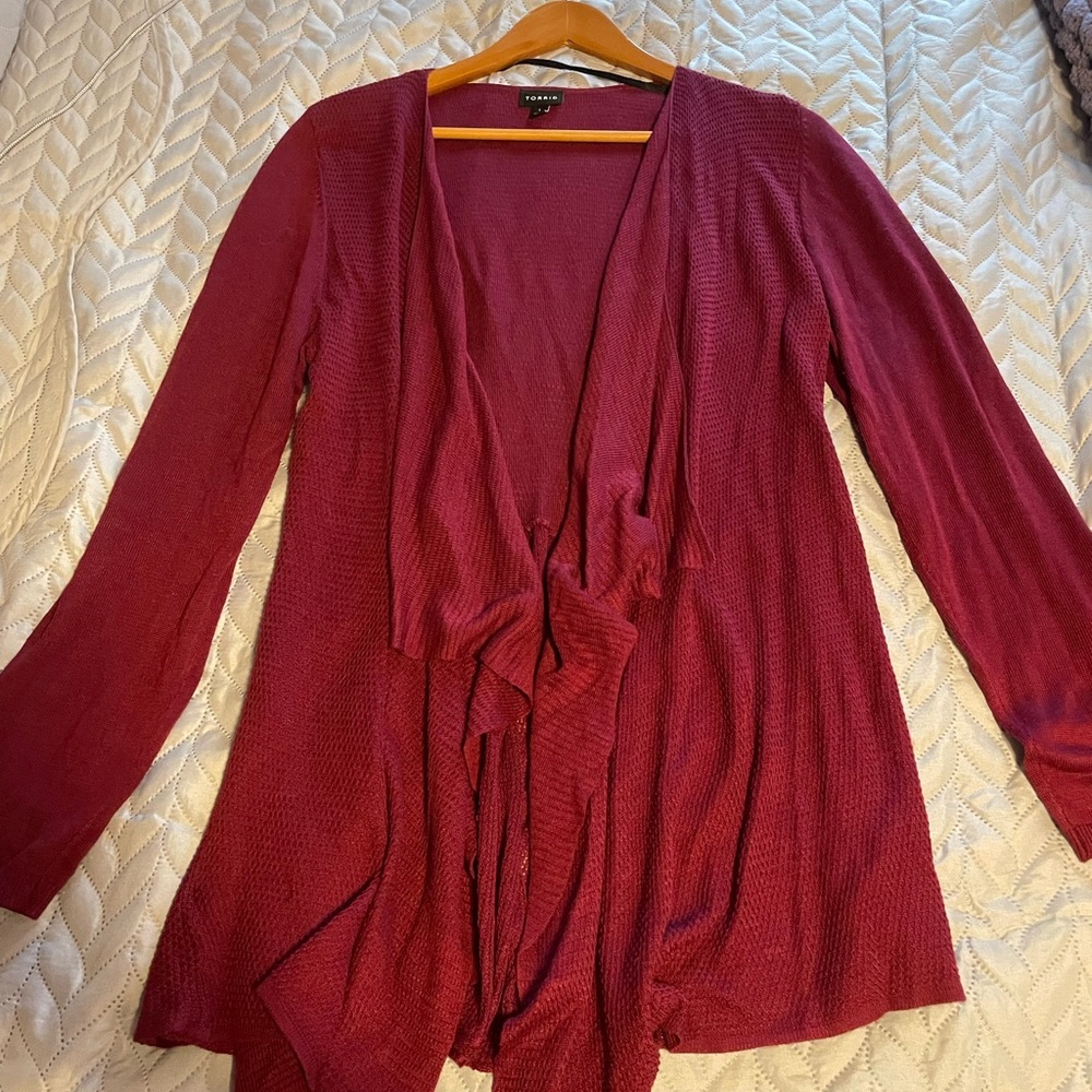 Drape front Cardigan Sweater in Rich Burgundy